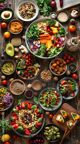 Savoring the Rainbow: An Array of Vibrant Vegan Dishes on a Rustic Table © James