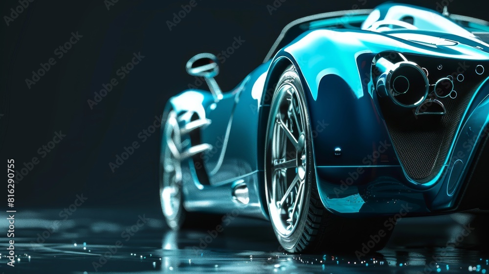 blue generic unbranded luxury sport car on a very dark black background, banner blue generic unbranded luxury sport car on a very dark black background, banner