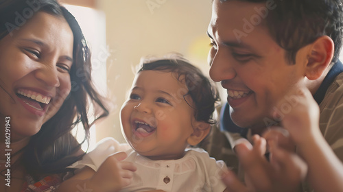 Happy Hispanic family having fun together : Generative AI