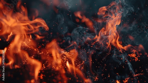 Flames blazing against dark backdrop photo