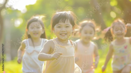 group of cute asian kids having fun in the park : Generative AI