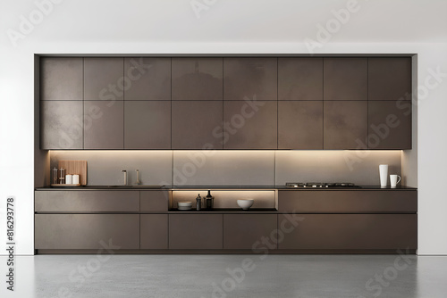 Interior Modern Kitchen  Empty Wall Mockup In White Room With Sleek Cabinets   Countertops  3d Render Real Room Template