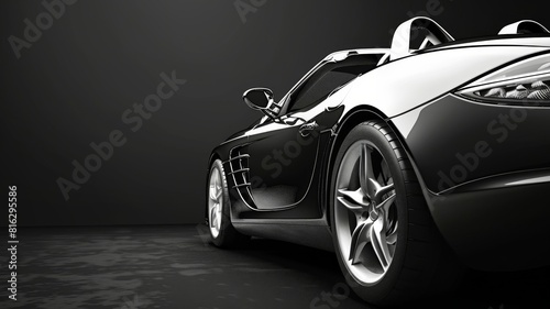 grey generic unbranded luxury sport car on a very dark black background, banner
