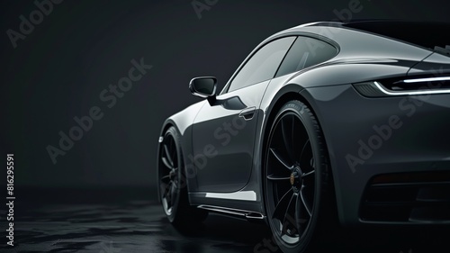 grey generic unbranded luxury sport car on a very dark black background, banner