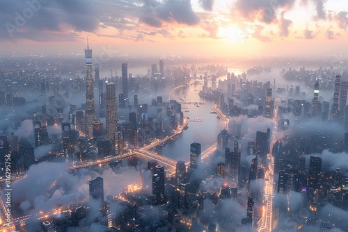 Cybernetic Silence  Futuristic Cityscape in Matte Painting Style