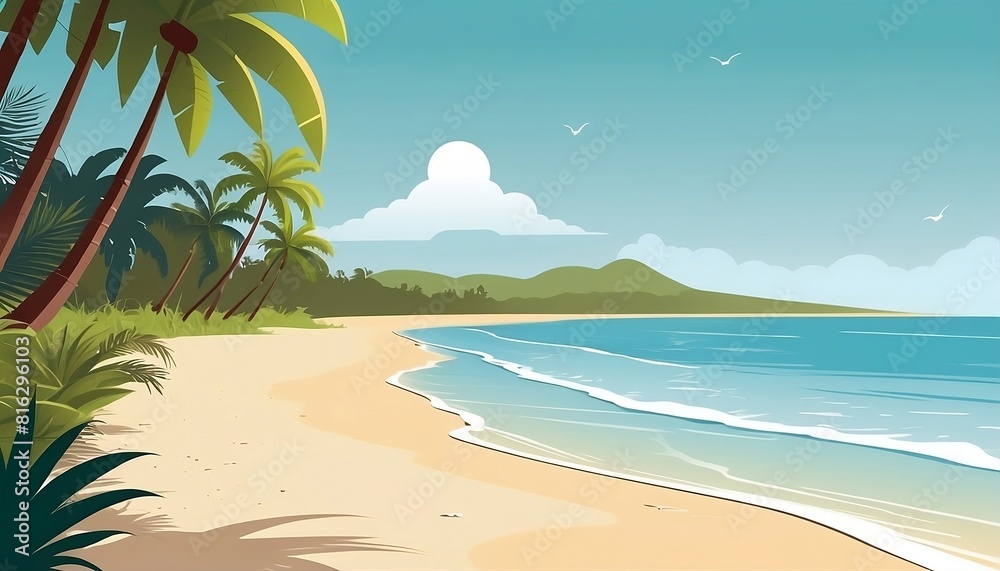 Vector illustration of tropical beach in daytime for header , banner of website created with generative ai