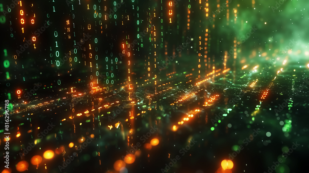 Obraz premium digital space, binary data pattern, cyberpunk concept texture for sci-fi, illustration. Wall Art Design for Home Decor, 4K Wallpaper and Background for desktop, laptop, Computer, Tablet, Mobile phone