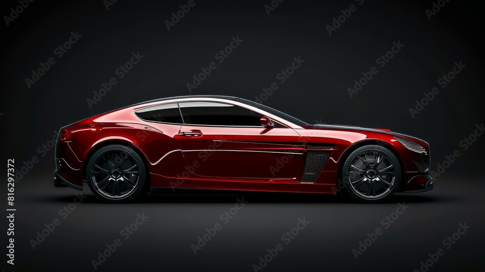red generic unbranded luxury sport car on a very dark black background, banner
