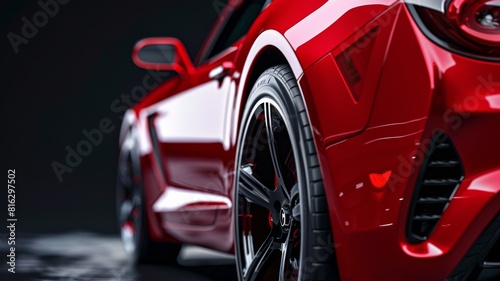 red generic unbranded luxury sport car on a very dark black background, banner © Bird Visual