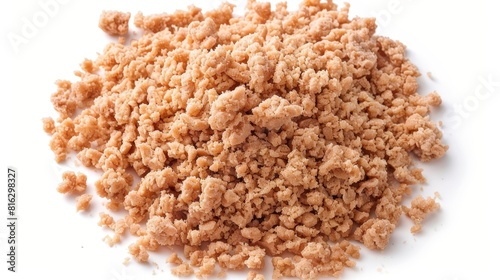 Top-down view of ground chicken, perfect for healthy burger recipes, with focus on its lean and fresh quality, isolated background, studio lighting