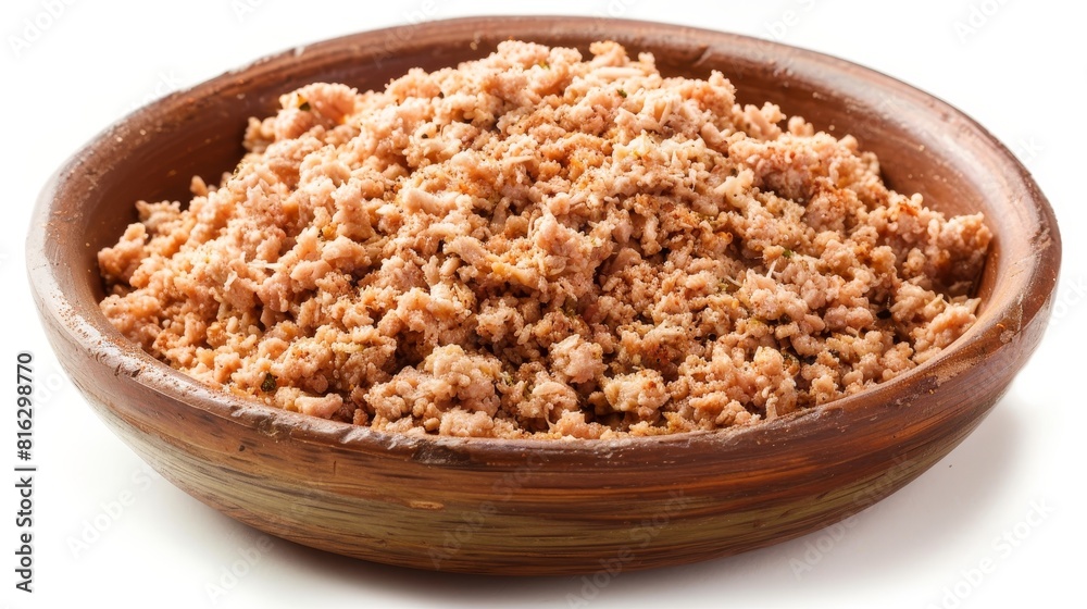Top-down image of ground turkey seasoned with spices, highlighting its use in lean turkey burgers, perfect for advertising, isolated setting Top-down image of ground turkey seasoned with spices, highlighting its use in lean turkey burgers, perfect for advertising, isolated setting