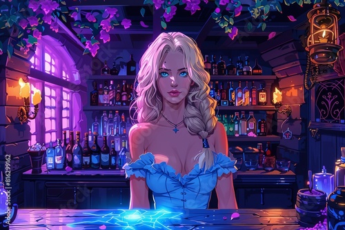 Cozy Tavern Key Art: D&D Style Scene with Barmaid