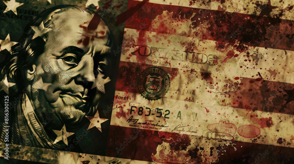 Fototapeta premium American Flag with Dollar Bill Background