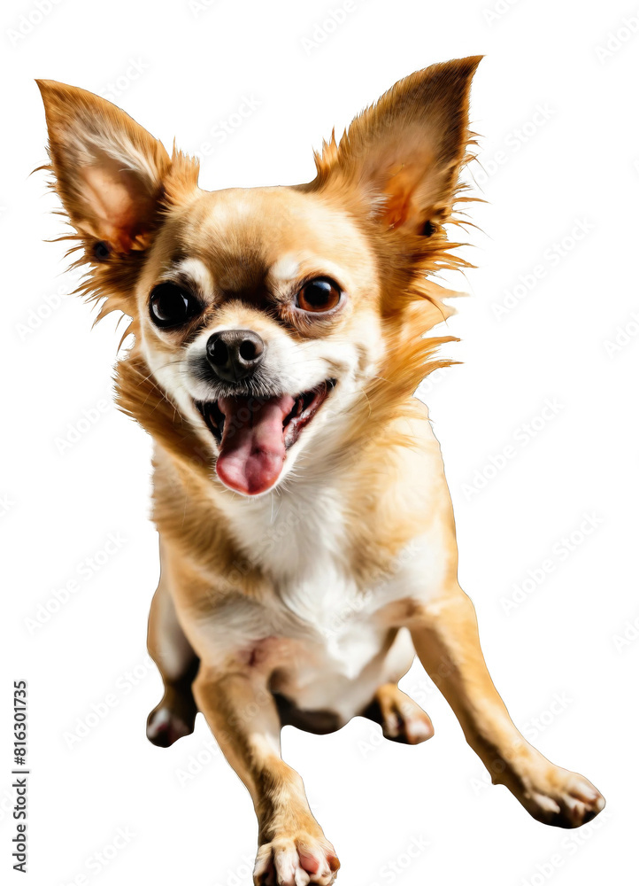 funny playful chihuahua dog or pet is playing and looking happy isolated on transparent background. chihuahua young dog is posing. Cute, happy crazy dog headshot smiling on transparent, png
