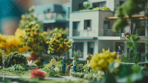 A scene of a housing cooperative, with residents working together on home improvements and garden maintenance in a shared living space, Close up