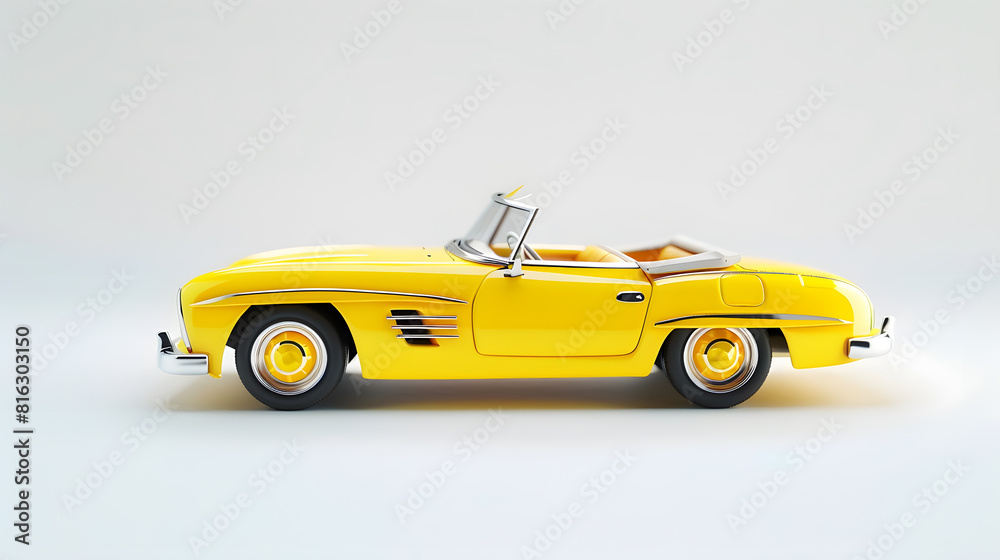 Model of yellow retro toy car cabriolet on a white background : Generative AI Model of yellow retro toy car cabriolet on a white background : Generative AI