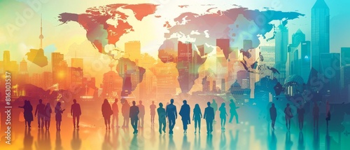 World Population Day. Different multi cultural ethnicity people crowd.