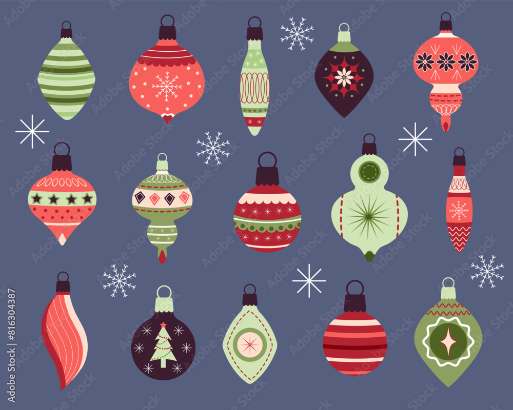 Set of New Years balls. Decorative decorations from balls for Christmas. Vector. Set of New Years balls. Decorative decorations from balls for Christmas. Vector.