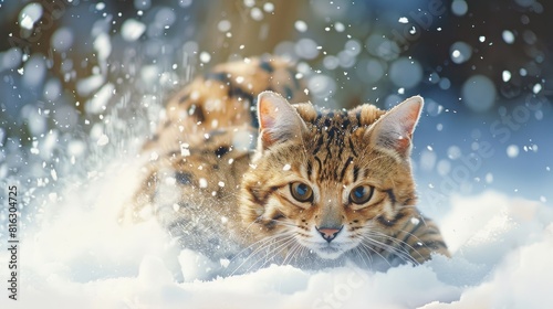 Cat with spots in snow