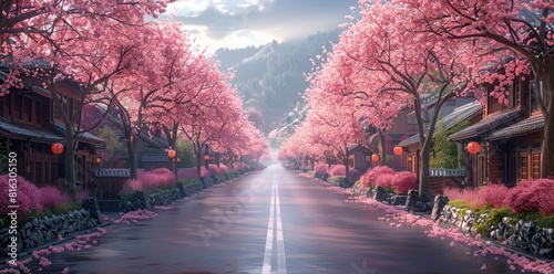 cherry blossoms in full bloom along the streets of japanese cities #816305150