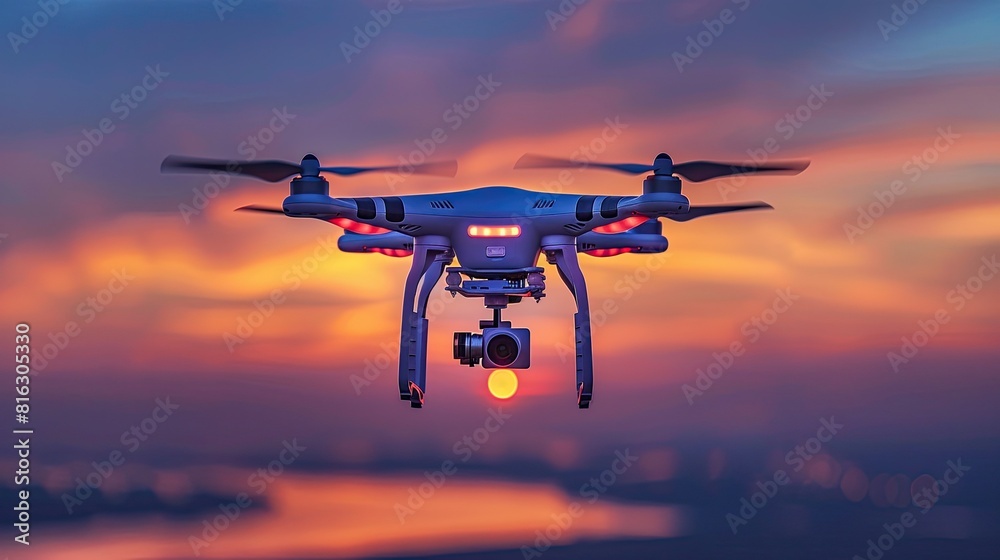 A drone hovering in the sky, representing drone technology A drone hovering in the sky, representing drone technology