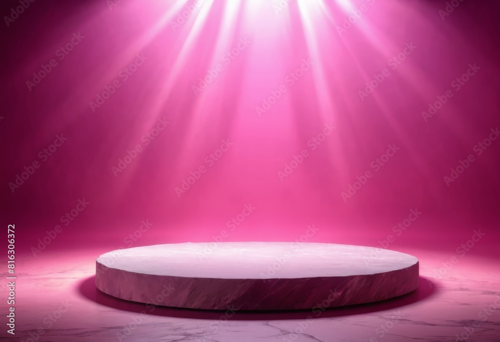 Product background, pink stone podium on pink background with fog. Mock up template for product presentation