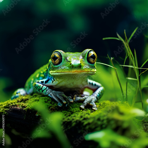 a beautiful green frog sitting in jungle © Ansar
