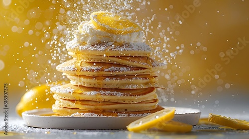 A closeup of Lemon ricotta pancakes