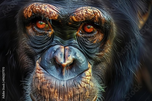 expressive chimpanzee closeup portrait soulful eyes conveying wisdom and intelligence digital art © Lucija