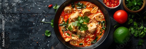 Malaysian Laksa with Halal Chicken, fresh foods in minimal style photo