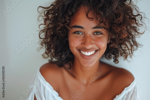 Smiling Woman with Curly Hair