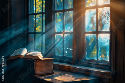 A Cozy Reading Nook with Sunlight Streaming Through