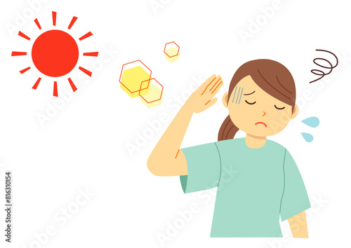 暑さで体調不良になった女性のイラスト_半袖
