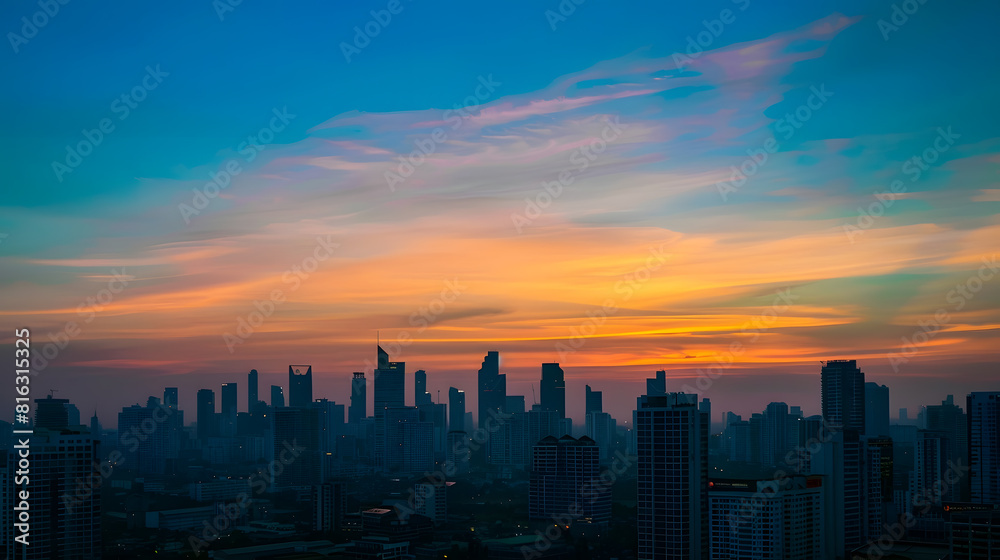 silhouette city against the sky on a sunrise Bangkok city : Generative AI silhouette city against the sky on a sunrise Bangkok city : Generative AI