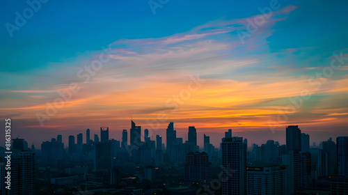 silhouette city  against the sky on a sunrise Bangkok city   Generative AI