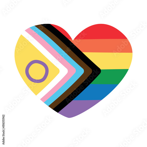 Vector hand drawn flat new lgbtq flag heart isolated on white background