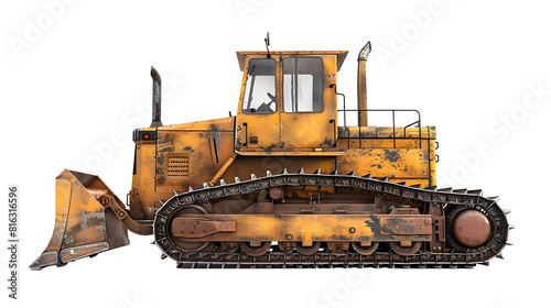 Image of a Yellow Bulldozer, Side View, png
 photo
