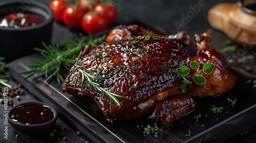 A closeup of Peking duck with hoisin sauce photo