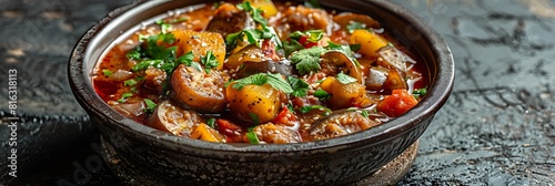 Persian Gheimeh Bademjan Eggplant Stew, fresh foods in minimal style