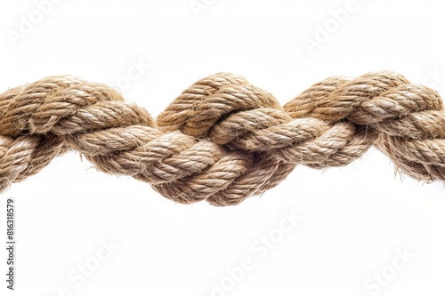 intricate closeup of brown rope with detailed knots and twists isolated on white background texture photography