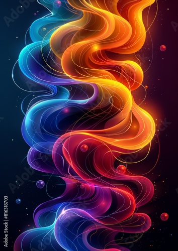 Mesmerizing Abstract Colorful Light Waves on Dark Background: Glowing Neon Swirls and Vibrant Flow in Digital Artistic Design