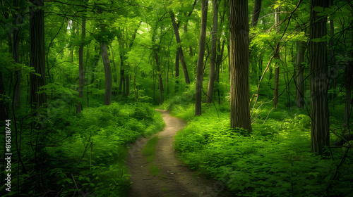 Tranquil Hiking Trail Winding through Lush Woodland under a Sunlit Canopy - Perfect Escape into Nature © James