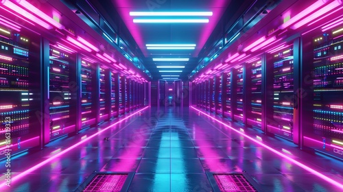 High-Tech Data Center with Multi-Colored Lights © boopul