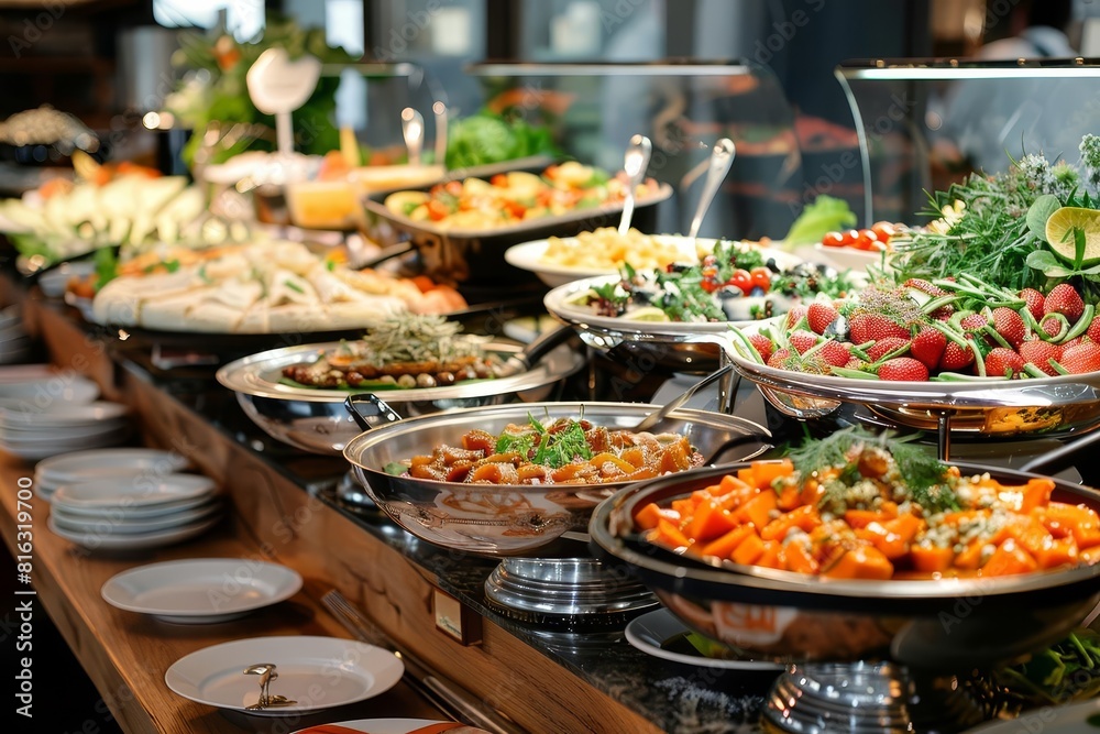 luxurious buffet spread with delicious dishes and decorative accents gourmet food concept photo
