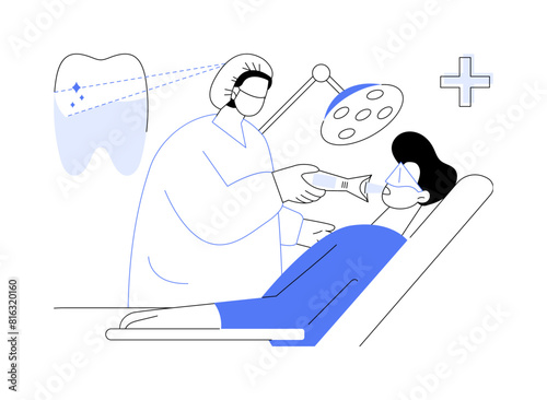 Laser teeth whitening abstract concept vector illustration.