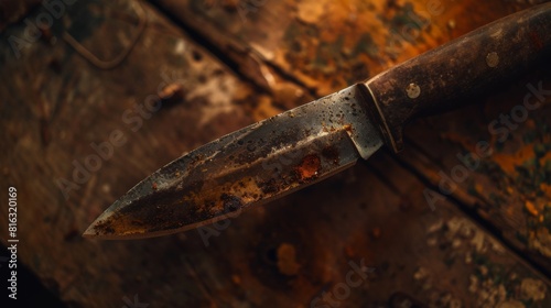 Rusty Knife On A Wooden Background