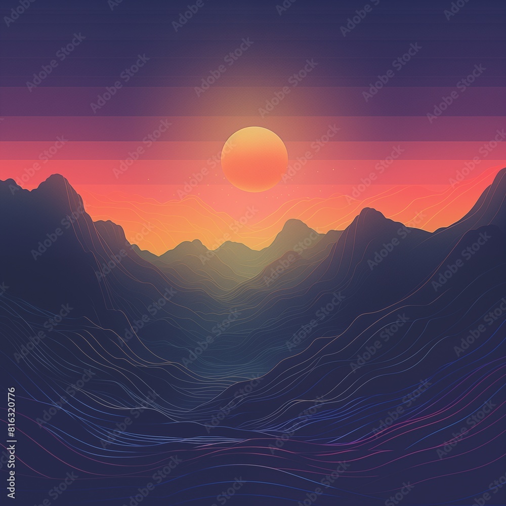 Abstract Sunset Landscape Over Serene Mountain Valley.