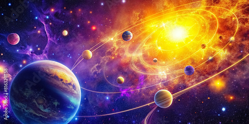 abstract backgrounds nebular cosmos network connections planets colorful illustration universe