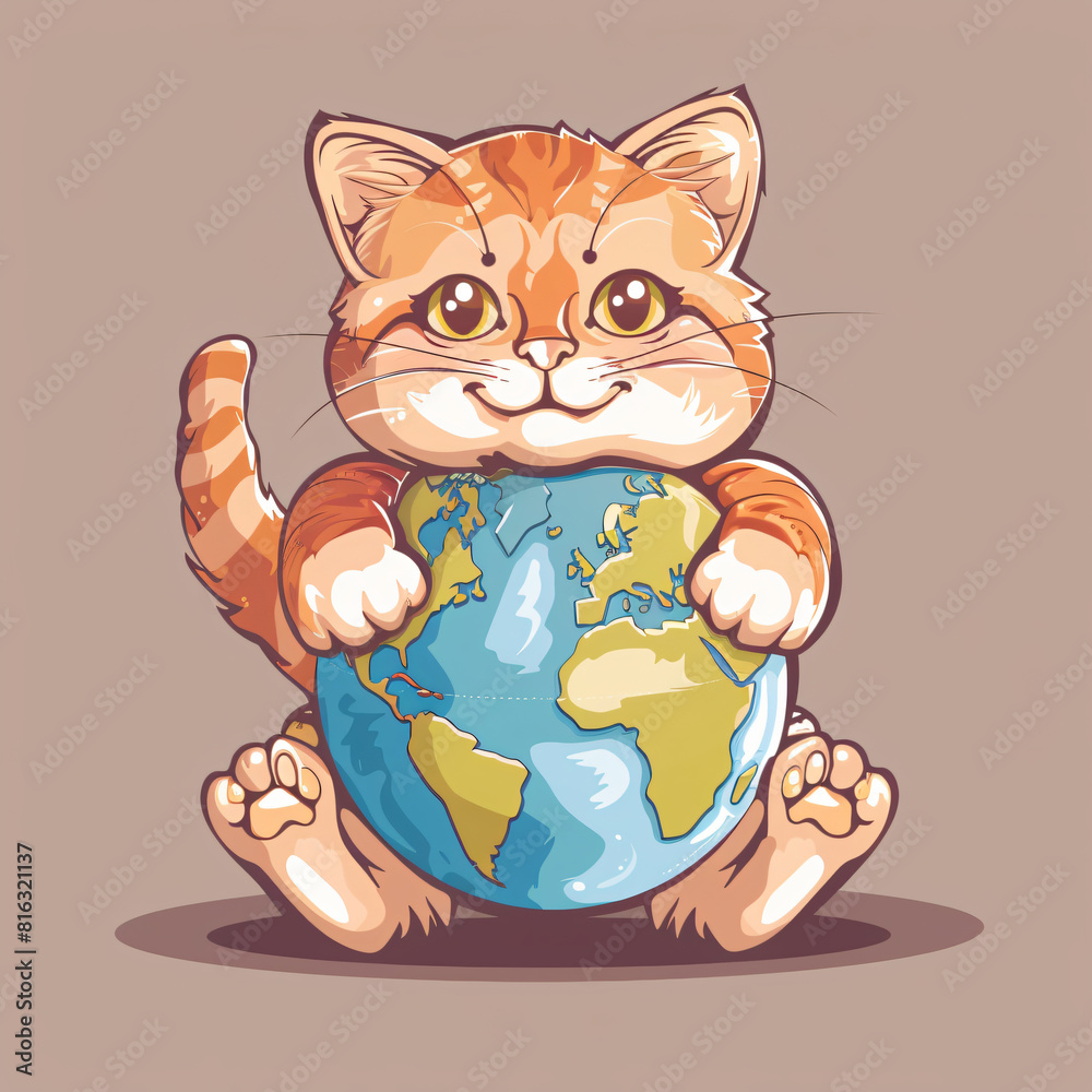 Obraz premium Illustration cat and globe