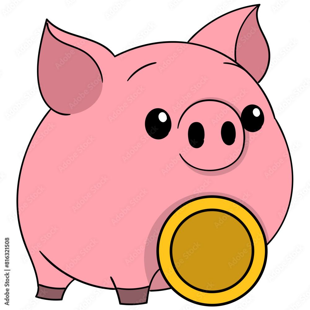 pink pig carrying cryptocurrency coins